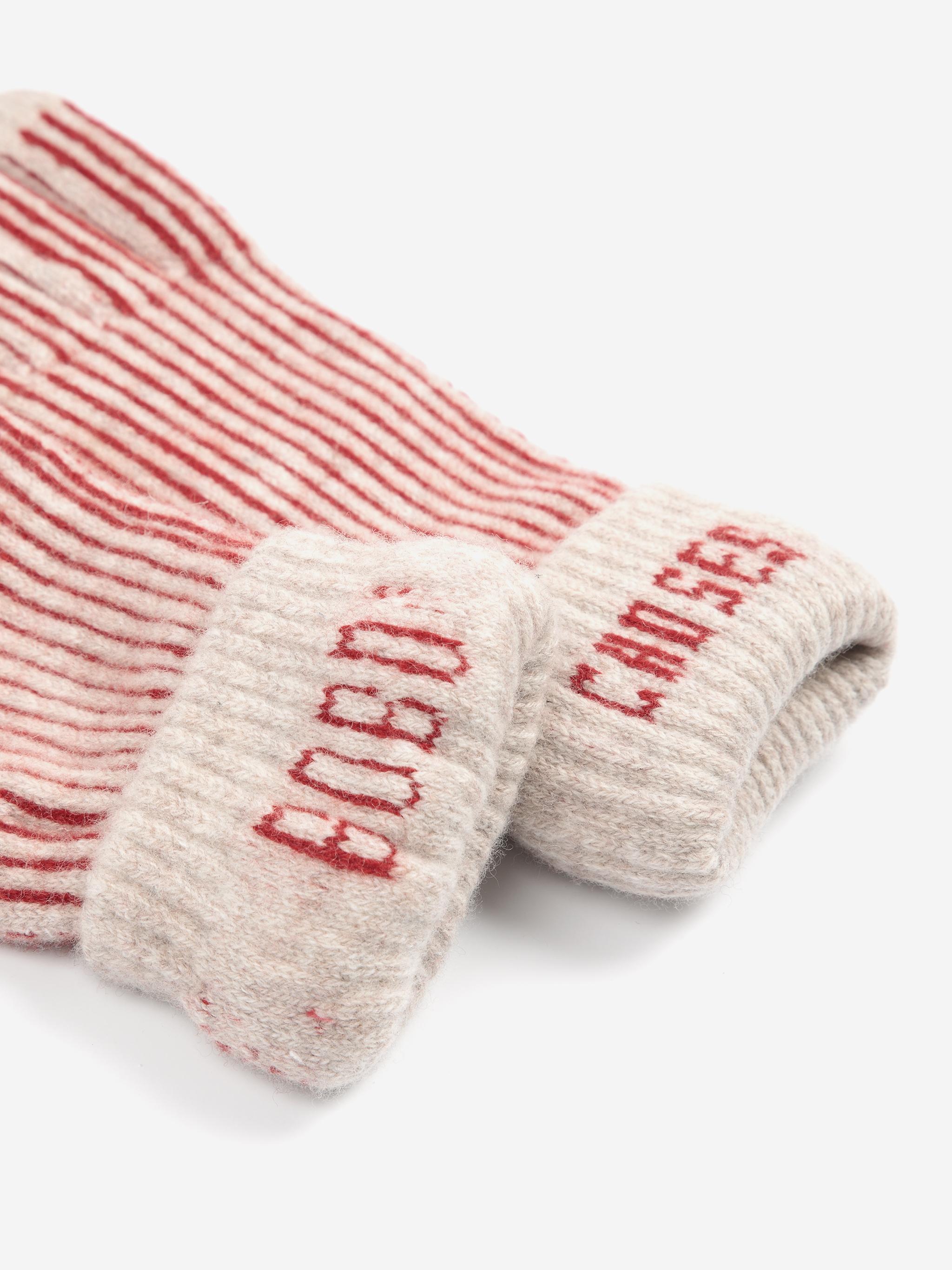 Bobo Bobo Choses Merino Wool Stripes Knitted Gloves Unisex Handschuhe Merino braun